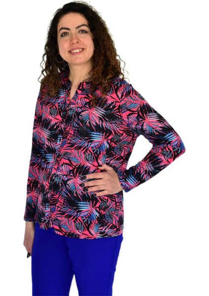 Kadın Yaprak Baskılı Düğmeli Viscon Bluz BGL-ST04273 fırsatları