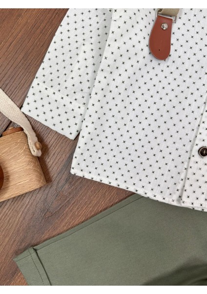 Deluxe Erkek Bebek Takım 5 Parça Şapkalı Askılı Papyonlu Gömlek ve Likralı Gabardin Pantolonlu Takım indirimleri