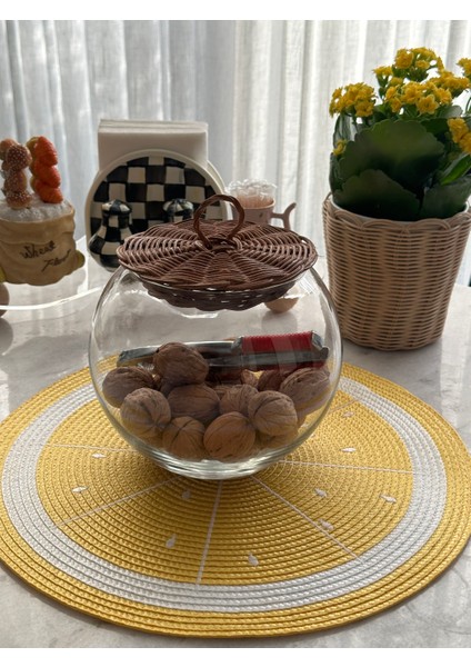 Bambu Kapaklı Cam Fanus Ceviz Renk