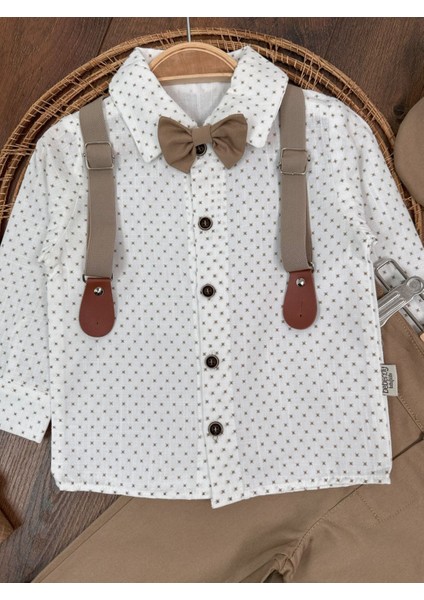 Deluxe Erkek Bebek Takım 5 Parça Şapkalı Askılı Papyonlu Gömlek ve Likralı Gabardin Pantolonlu Takım modelleri