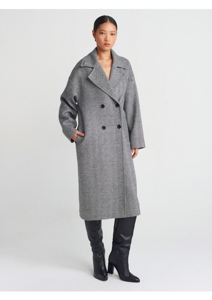 60754 Oversize Geniş Kesim Uzun Kaban-Gri