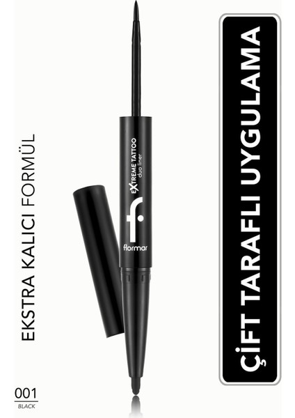 Extreme Tattoo Çift Uçlu Eyeliner & Jel Göz Kalemi (Siyah) - 001 Black -8682536061551