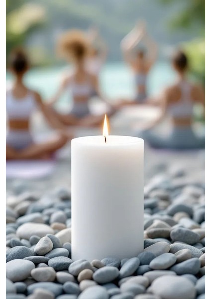 El Işçiliği Hand Made Kütük Silindir Mum Beyaz Renk 5 cm Genişlik 30 cm Uzunluk Gül Kokulu