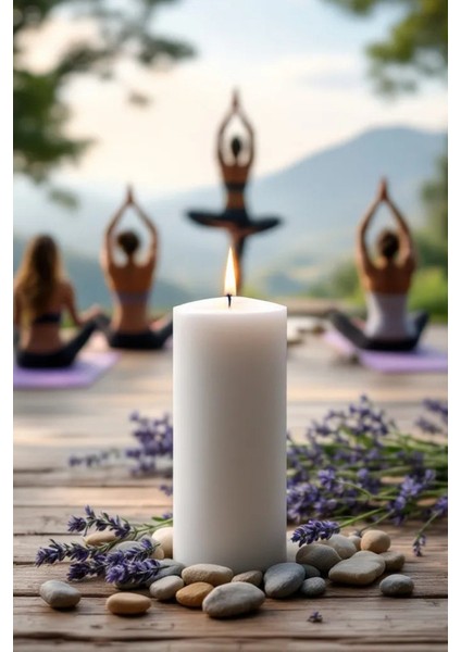 El Işçiliği Hand Made Kütük Silindir Mum Beyaz Renk 5 cm Genişlik 30 cm Uzunluk Gül Kokulu modelleri