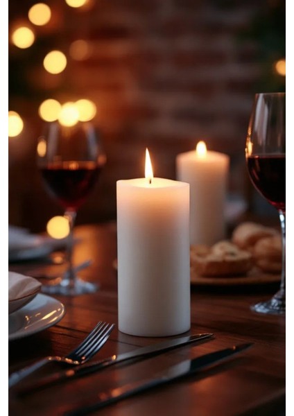 El Işçiliği Hand Made Kütük Silindir Mum Beyaz Renk 5 cm Genişlik 30 cm Uzunluk Gül Kokulu indirimleri