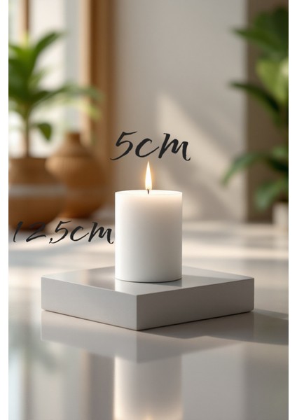 El Işçiliği Hand Made Kütük Silindir Mum Beyaz Renk 5 cm Genişlik 15 cm Uzunluk Lavanta Kokulu