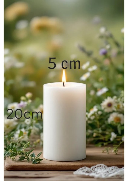 El Işçiliği Hand Made Kütük Silindir Mum Beyaz Renk 5 cm Genişlik 25 cm Uzunluk Kahve Aroması Kokulu indirimleri