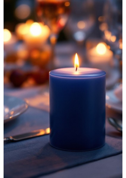 El Işçiliği Hand Made Kütük Silindir Mum Lacivert Renk 5 cm Genişlik 15 cm Uzunluk Kahve Aroması Kokulu indirimleri