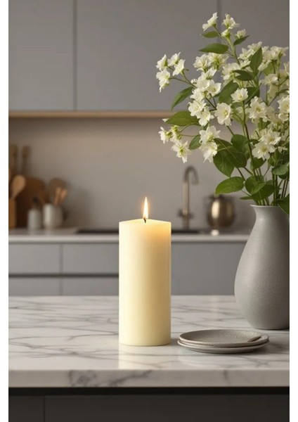 El Işçiliği Hand Made Kütük Silindir Mum Krem Renk 5 cm Genişlik 30 cm Uzunluk Kahve Aroması Kokulu fiyatları