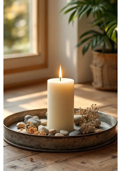 El Işçiliği Hand Made Kütük Silindir Mum Krem Renk 5 cm Genişlik 30 cm Uzunluk Kahve Aroması Kokulu fırsatları