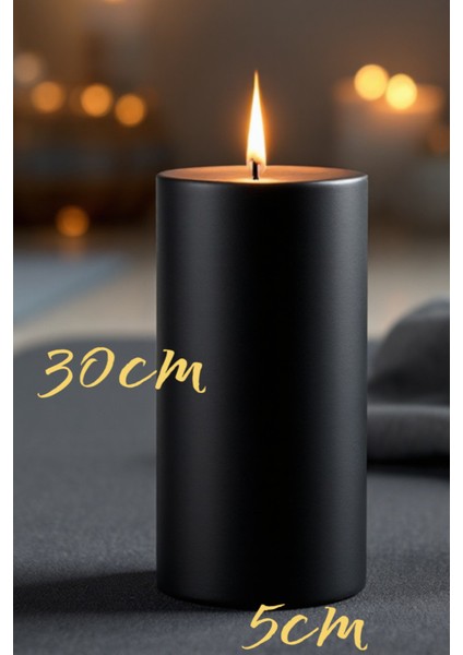 Scented Candleel Işçiliği Hand Made Kütük Silindir Mum Siyah Renk 5 cm Genişlik 30 cm Uzunluk Lavanta Kokulu