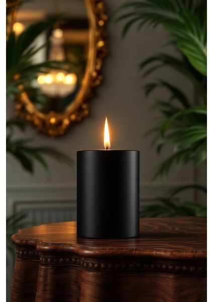 El Işçiliği Hand Made Kütük Silindir Mum Siyah Renk 5 cm Genişlik 10 cm Uzunluk Kahve Aroması Kokulu