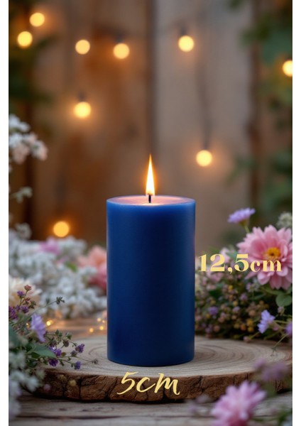 El Işçiliği Hand Made Kütük Silindir Mum Lacivert Renk 5 cm Genişlik 12,5 cm Uzunluk Vanilya Kokulu fırsatları