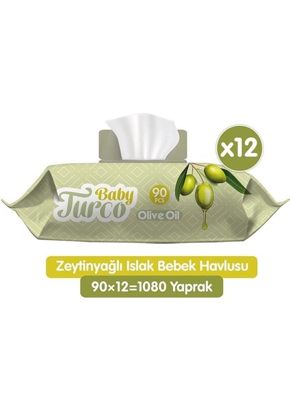 Zeytin Yağlı, Saf Pamuklu Islak Havlu 12X90 Yaprak