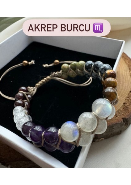Sertifikalı Akrep Burcu Çift Sıra Makrome Doğal Taş Bileklik