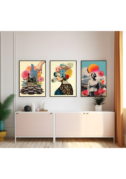 Modern Tarz Mdf Plastik Çerçeveli 3'lu Dekoratif Tablo 114