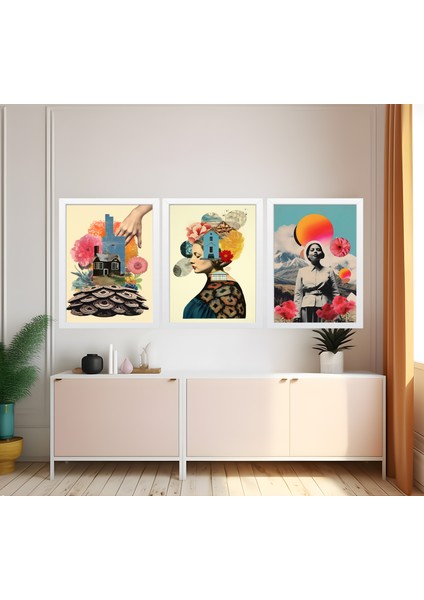 Modern Tarz Mdf Plastik Çerçeveli 3'lu Dekoratif Tablo 114