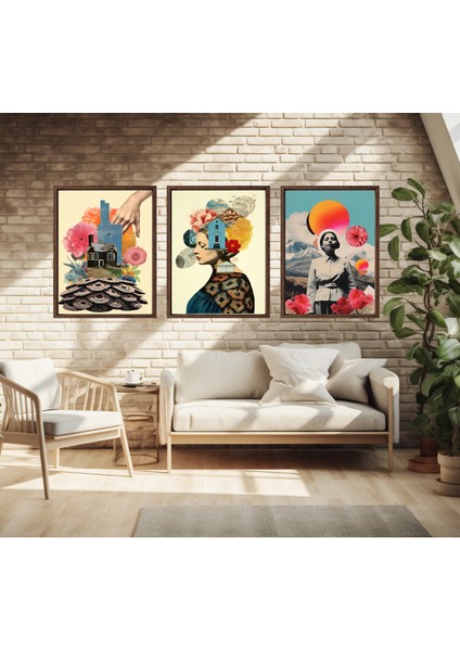 Modern Tarz Mdf Plastik Çerçeveli 3'lu Dekoratif Tablo 114