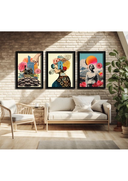 Modern Tarz Mdf Plastik Çerçeveli 3'lu Dekoratif Tablo 114