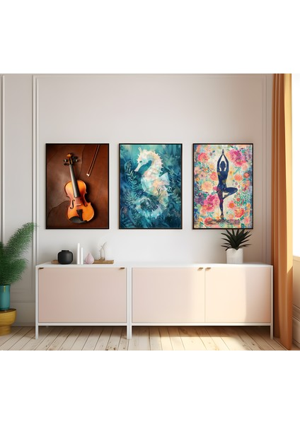 Modern Tarz Mdf Plastik Çerçeveli 3'lu Dekoratif Tablo 128