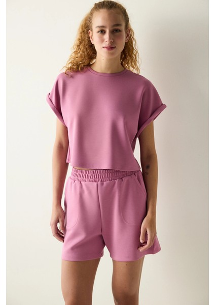 Pembe Bisiklet Yaka Silky Touch Tişört