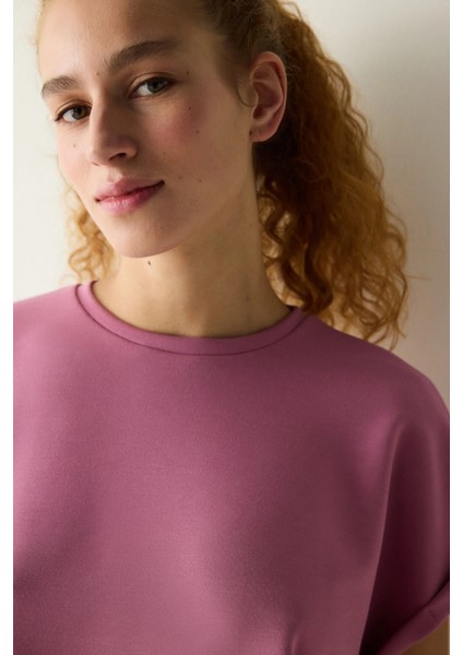 Pembe Bisiklet Yaka Silky Touch Tişört