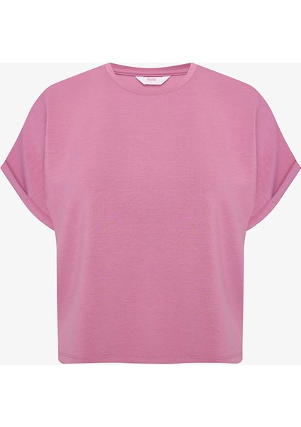 Pembe Bisiklet Yaka Silky Touch Tişört