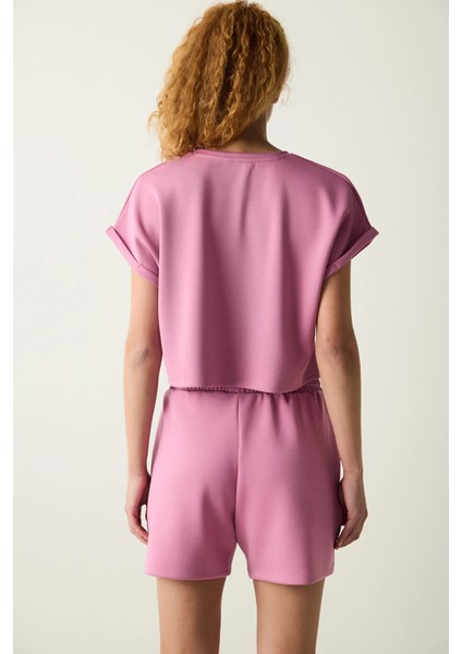 Pembe Bisiklet Yaka Silky Touch Tişört