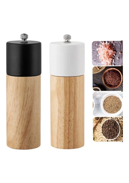 Ahşap Baharat Karabiber Tuz Öğütücü Değirmen Tuzluk Baharatlık 16 cm 2'li Set Meşe Ağacı