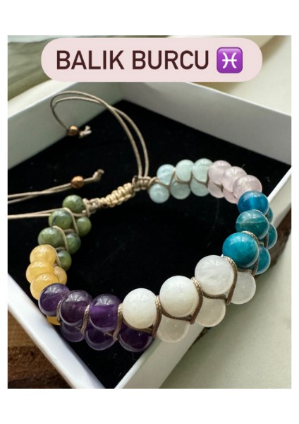 Sertifikalı Balık Burcu Çift Sıra Makrome Doğal Taş Bileklik
