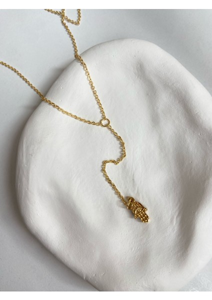 Collection Lacivert ve Gold Cift Taraflı Charm Altın Kaplama Dekolte Y Gold Kolye
