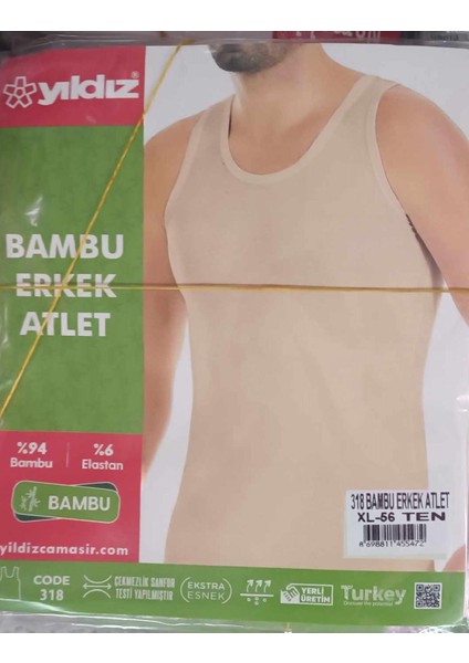 Erkek Bambu Likralı Ten Renkli Askılı Atlet 318 - 3 Adet