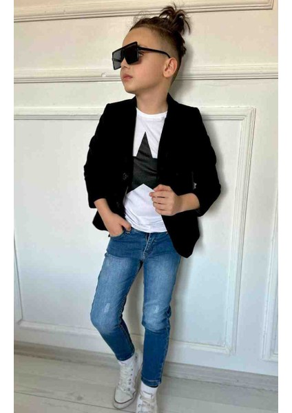 Erkek Çocuk Kot Pantalon Ceket ve Tişört Takım Bayramlık Kombin fiyatları