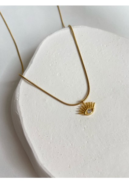 Collection Mini Taşı Göz Charm Yılan Zincir 45 cm Altın Kaplama Gold Kolye