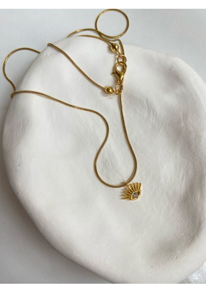 Collection Mini Taşı Göz Charm Yılan Zincir 45 cm Altın Kaplama Gold Kolye