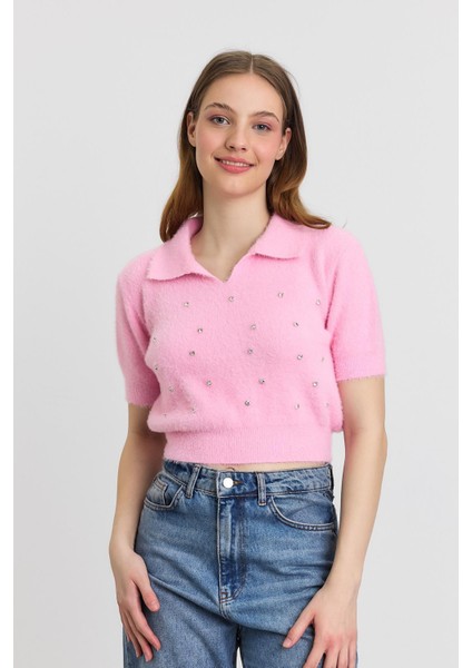 6625 Inci Detay Yumoş Kazak Pembe