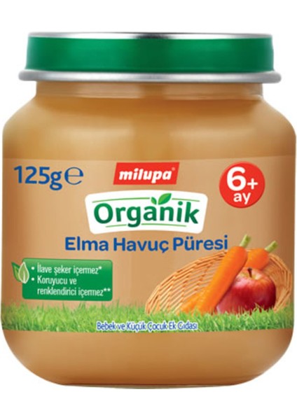 Organik Elma Havuç Püresi Kavanoz 125 G 6+ Ay