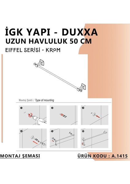 Igk Yapı - Eiffel Uzun Havluluk (50 cm) Krom (A.1415)