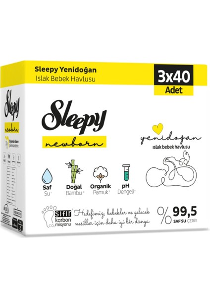 Natural Yenidoğan Islak Havlu 3x40 Adet