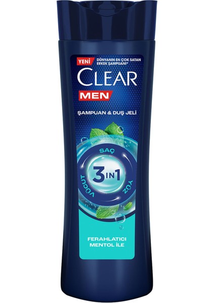 Men 3 In 1 Şampuan & Duş Jeli Ferahlatıcı Mentol Etkisi Saç Yüz Vücut İçin 350 ml
