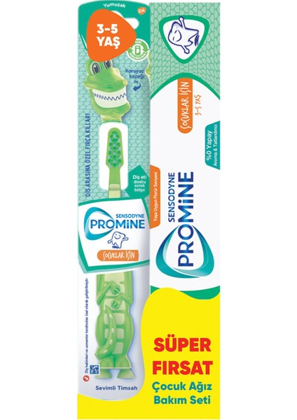 Promine Kids 3-5 Macun + Timsah Fırça Set