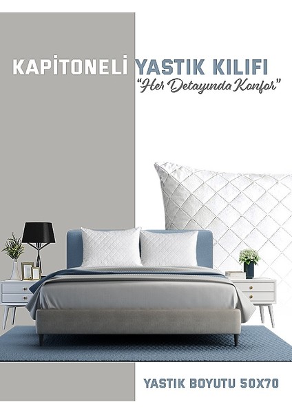 4 Adet Kapitoneli Fermuarlı Yastık Koruyucu Alez 50 x 70 cm