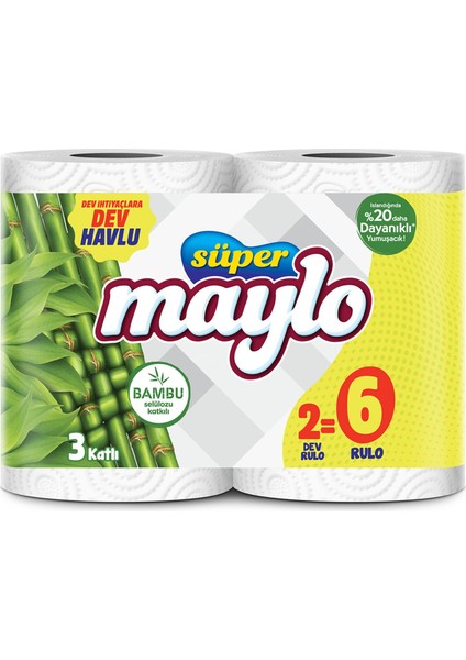 Süper Bambu Katkılı Dev Havlu 2=6 Rulo