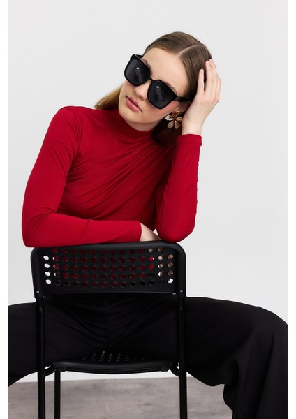 20059 Büzgü Detay Sandy Bluz Kırmızı