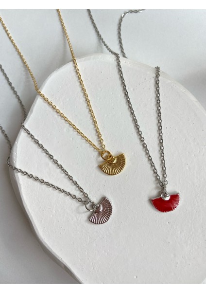 Collection Gümüş Mini Yelpaze Charm 45 cm Çelik Kolye
