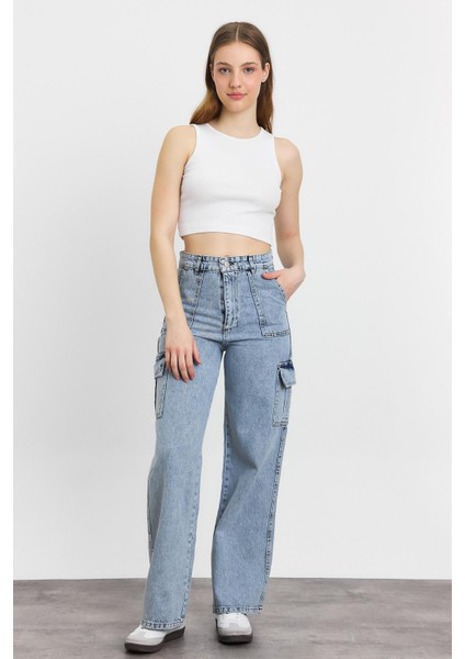 13107 Kargo Cep Dikişli Pantolon Buz