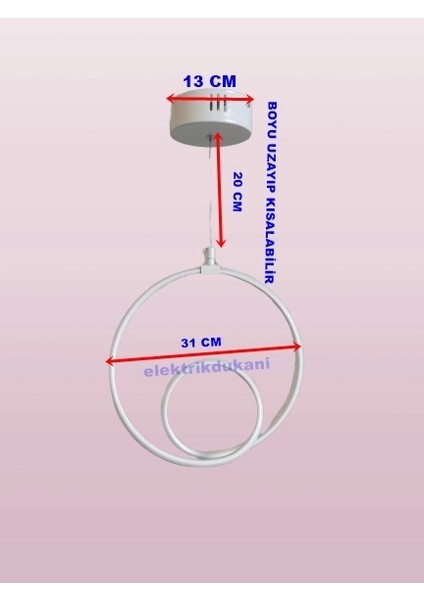 Tekli Dikey Çift Halka Sarkıt LED Avize Beyaz Kasa Üç Renk 6500K/4000K/3000K (Beyaz/ılık Beyaz/sarı (Günışığı)) fiyatları