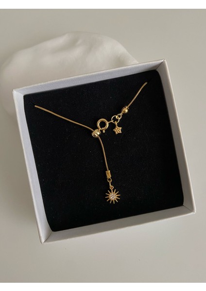 Collection Güneş ve Mini Yıldız Charm Altın Kaplama Gold Asansör Kolye(Açıklamayı Okuyunuz)