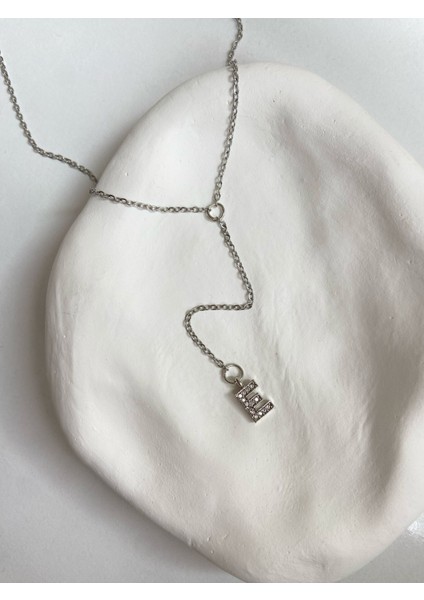 Collection Taşlı Harf Charm Dekolte Y Gümüş Çelik Kolye(Açıklamayı Okuyunuz)