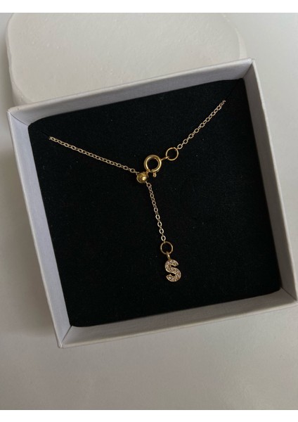 Collection Taşlı Harf Charm Altın Kaplama Gold Asansör Dekolte Kolye(Açıklamayı Okuyunuz)